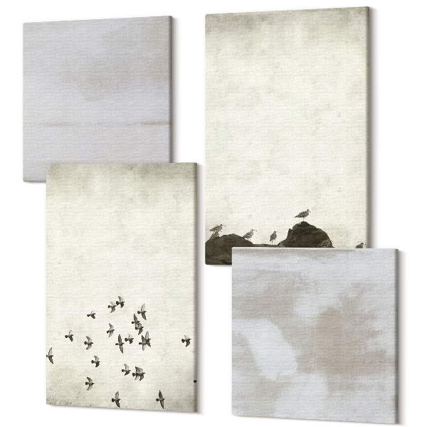 Sada obrazov kvadryptych Vtáky v lete a zúfalé textúry v minimalistickom štýle