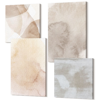 Sada obrazov na stenu kvadryptych Teplé akvarely na plátne s pastelovými textúrami