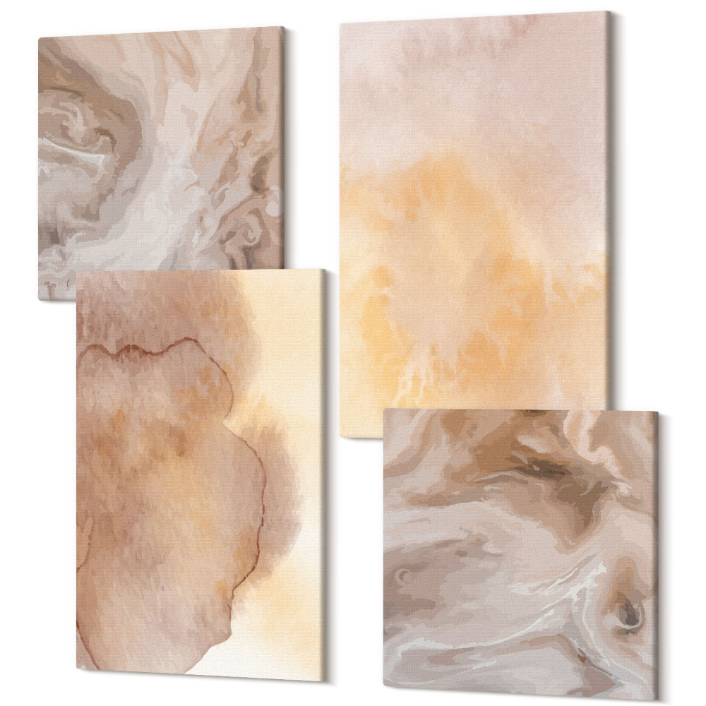 Sada 4 obrazov Teplé akvarely na plátne, farebné textúry