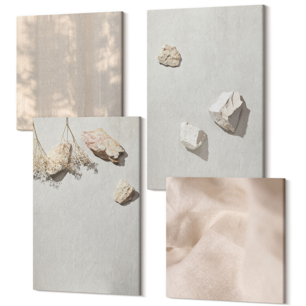 Sada 4 obrazov Boho beach stones minimalistické dekorácie
