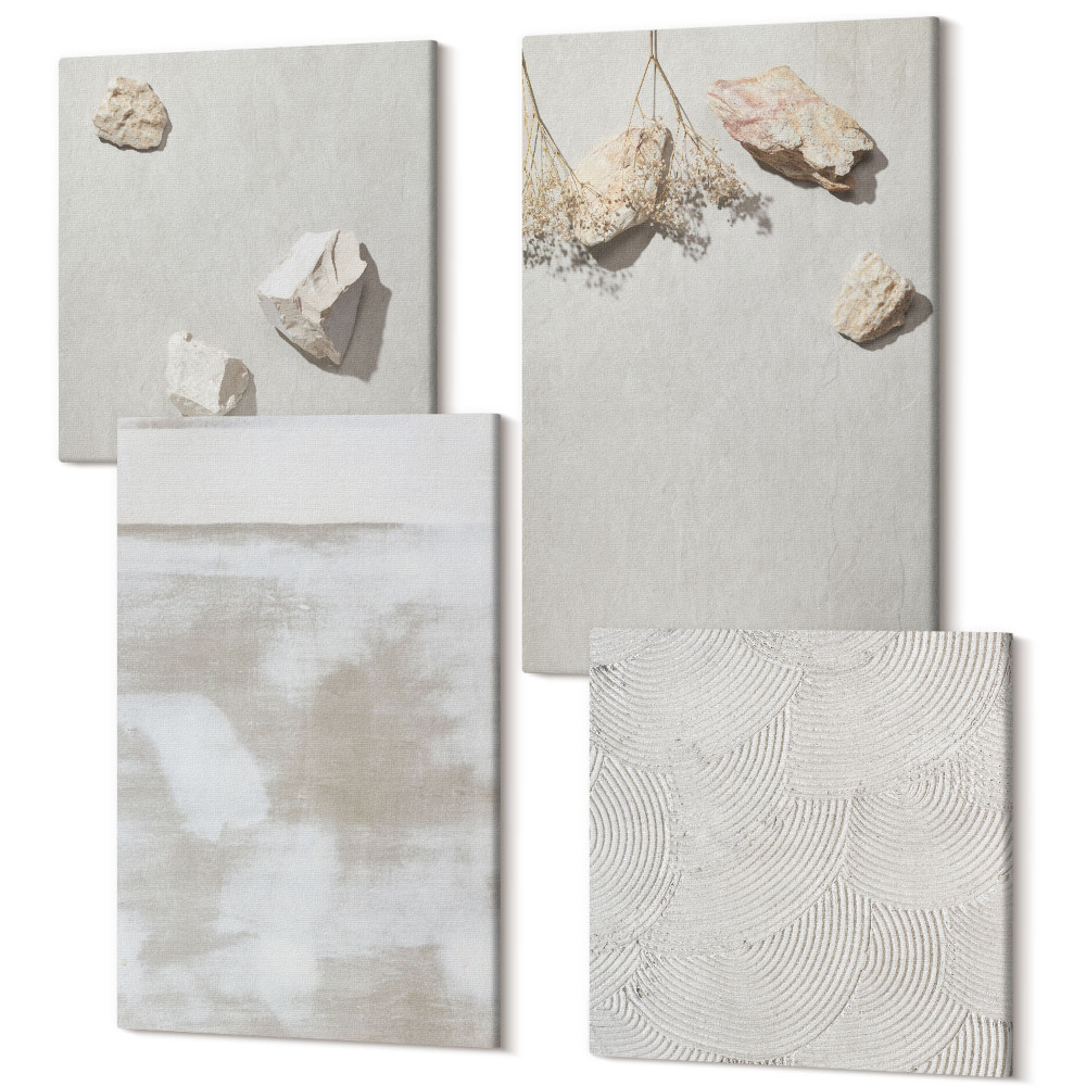 Sada obrazov kvadryptych Piesok, kamene a opotrebovaná textúra v boho štýle