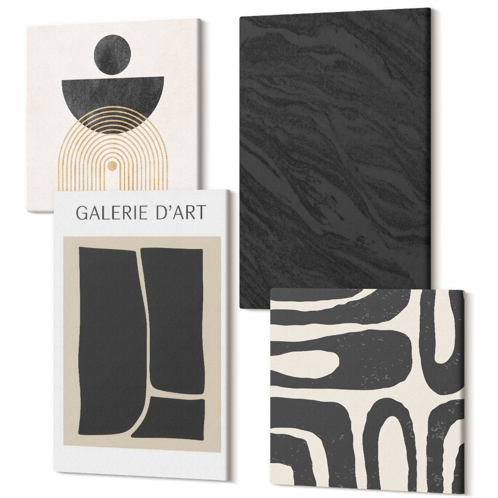 Sada obrazov kvadryptych Abstraktné formy a tmavý mramor