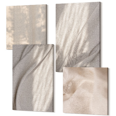 Sada obrazov na stenu kvadryptych Detailný záber na prírodné štruktúry tkanín v štýle boho