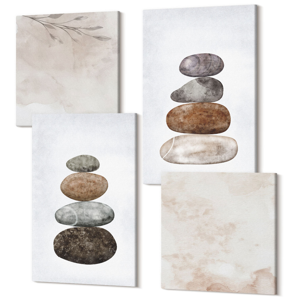Sada 4 obrazov Minimalistický boho obraz Stohy kameňov