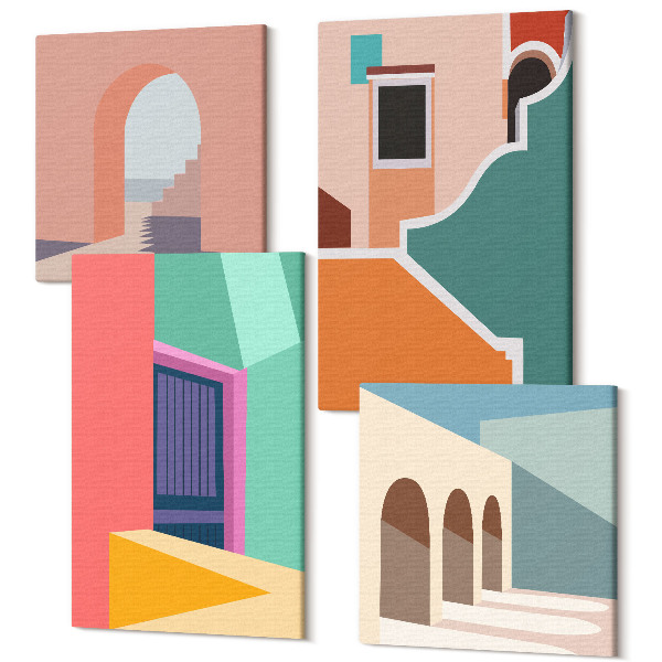 Sada 4 obrazov Farebné ilustrácie mesta v modernom štýle