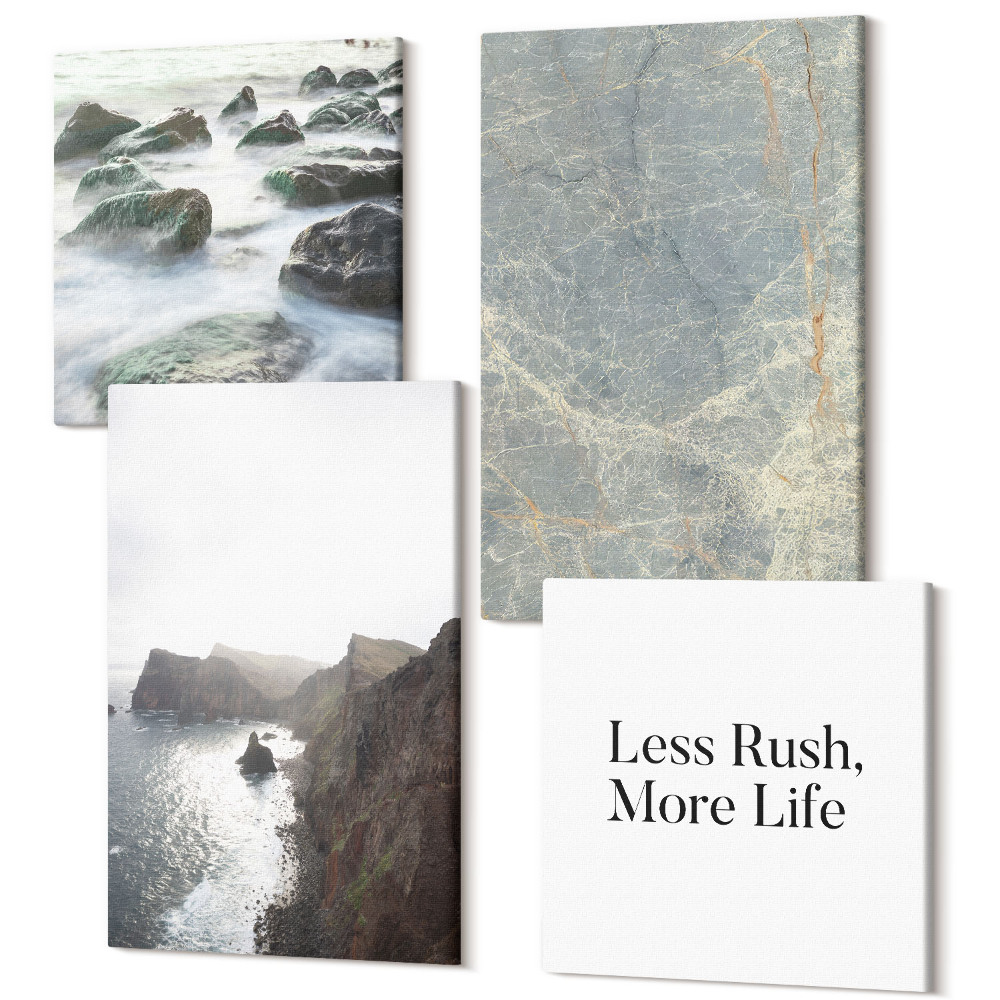 Sada obrazov kvadryptych Zelený mramorový nápis a melancholické pohľady