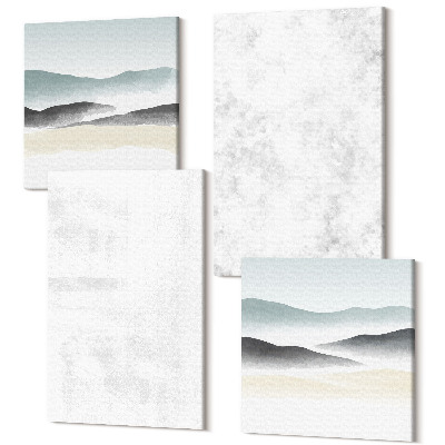 Sada obrazov na stenu kvadryptych Biele škvrny na plátne a abstraktné pohľady na minimalistické pozadie