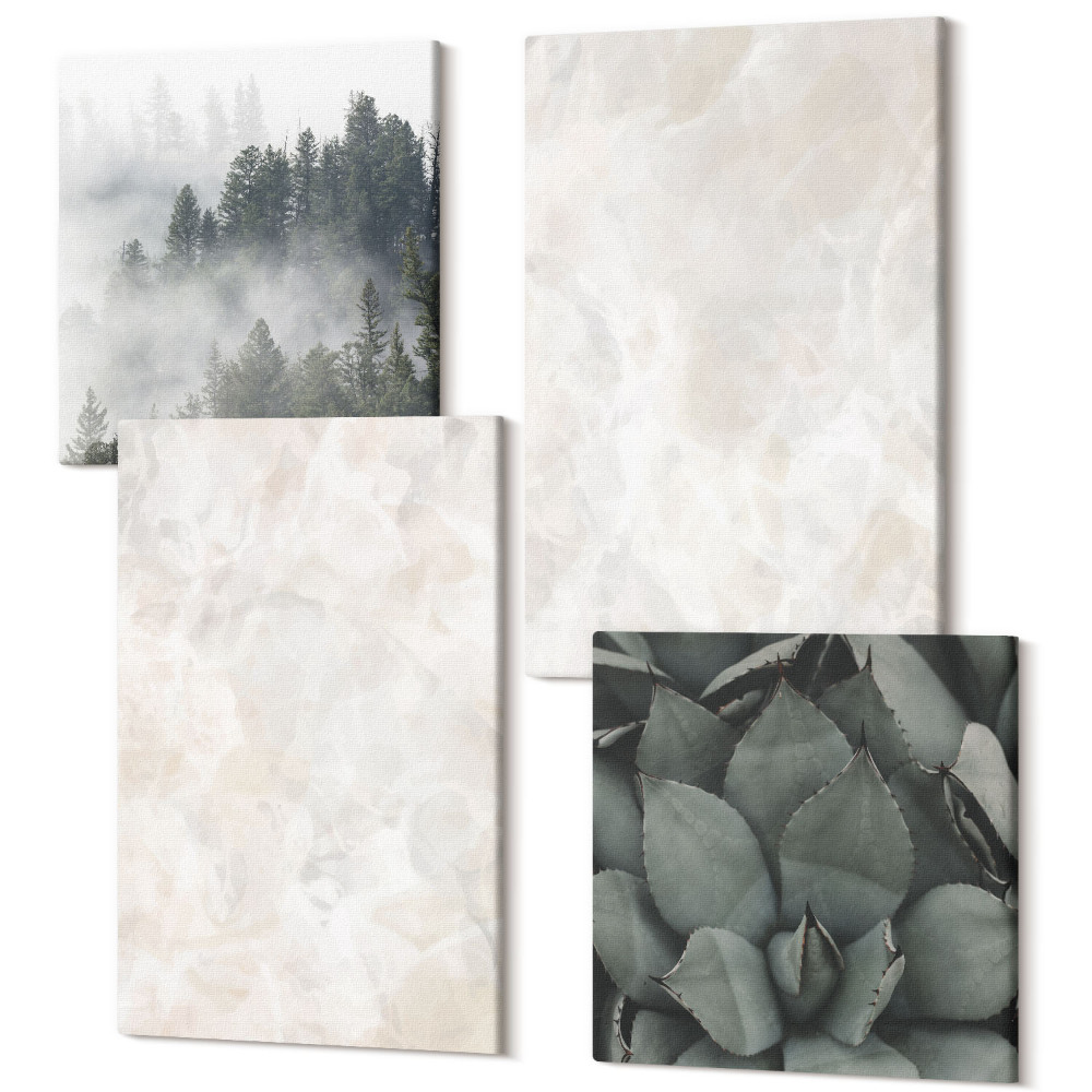 Sada 4 obrazov Kamenné pastelové štruktúry z bieleho mramoru