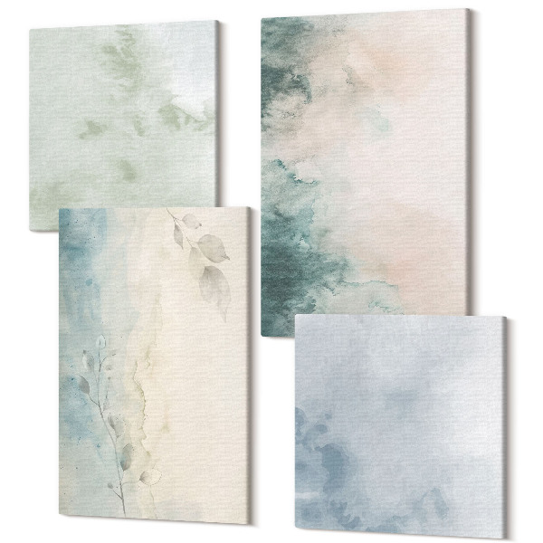 Sada obrazov na stenu kvadryptych Akvarelové maľby na plátne, minimalistický štýl