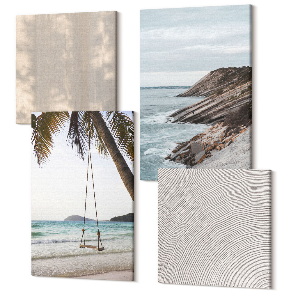 Sada obrazov na stenu kvadryptych Letný piesok a pobrežie s výhľadom na letnú krajinu