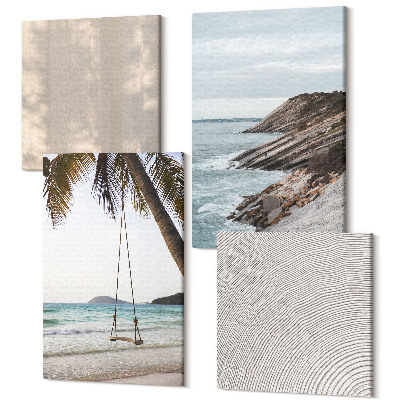 Sada obrazov na stenu kvadryptych Letný piesok a pobrežie s výhľadom na letnú krajinu