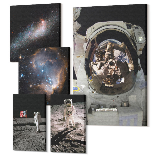 Sada obrazov pentaptych Fotografie astronautov pri pristávaní na Mesiaci