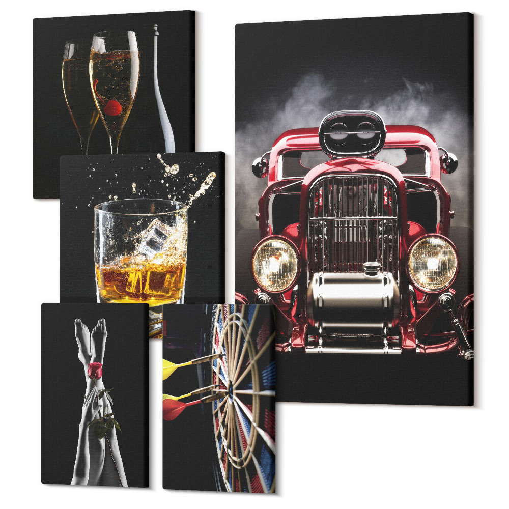 Sada 5 obrazov Štýlové retro motívy s autami a nápojmi