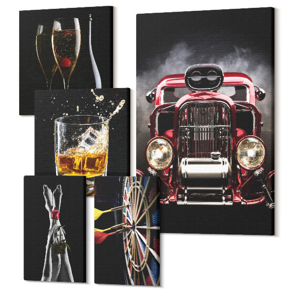 Sada 5 obrazov Štýlové retro motívy s autami a nápojmi