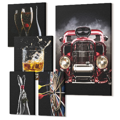 Sada 5 obrazov Štýlové retro motívy s autami a nápojmi
