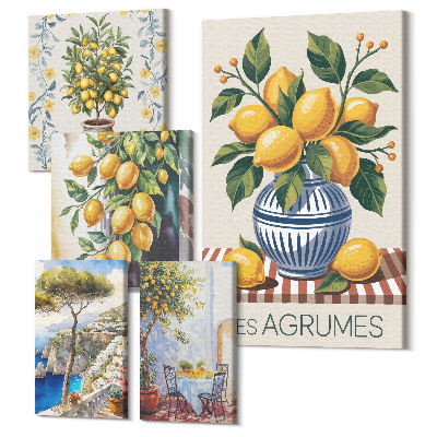 Sada 5 obrazov Citrusové inšpirácie v stredomorskom štýle