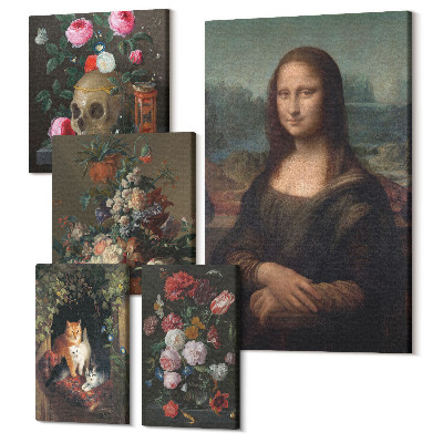 Sada obrazov pentaptych Kvetinové aranžmány a klasické vintage portréty
