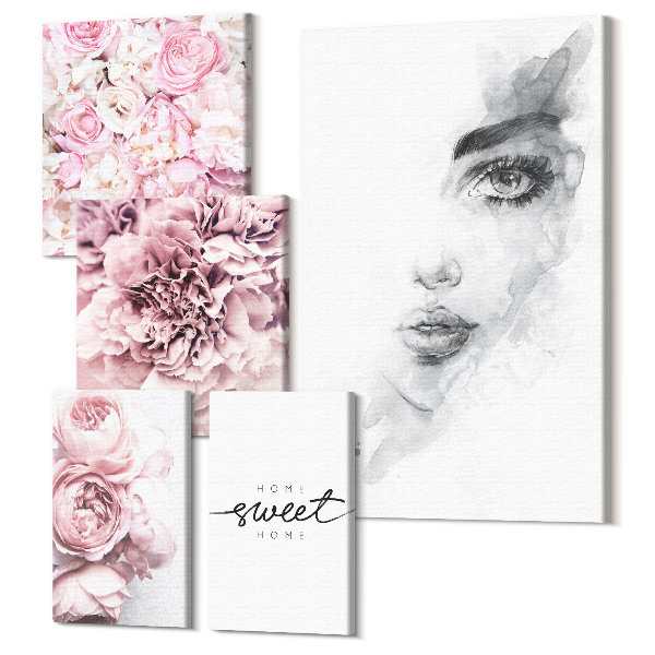Sada 5 obrazov Kvetinové akcenty s portrétom a nápisom o dome