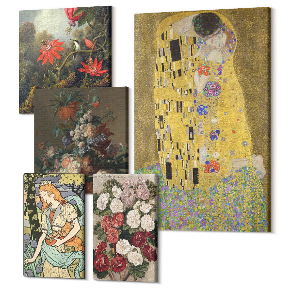 Sada obrazov pentaptych Kvetinové kompozície a romantické scény v umení