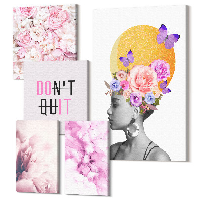 Sada 5 obrazov Kvetinové motívy so ženou a inšpirujúce slogany
