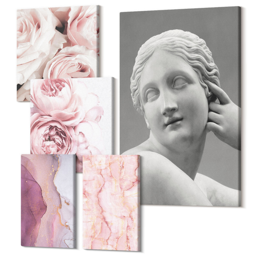 Sada obrazov pentaptych Kvetinové akcenty s rezbou v klasickom štýle