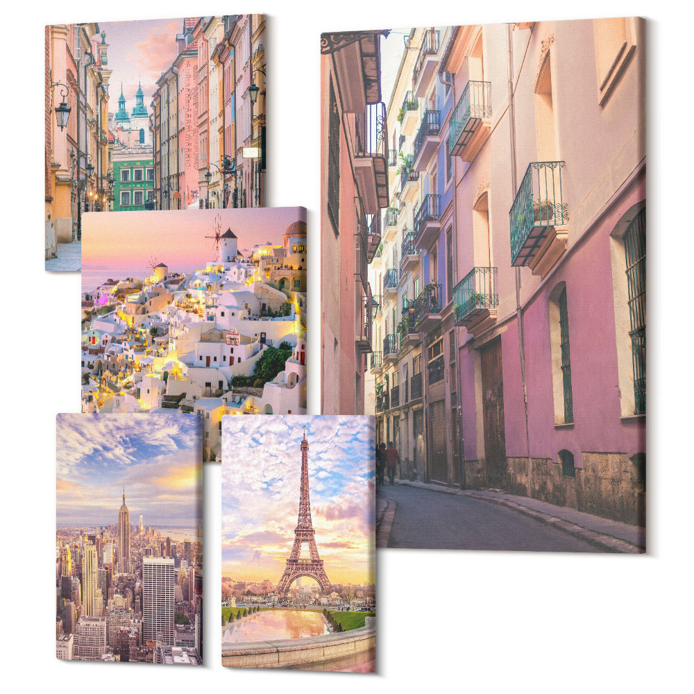 Sada obrazov na stenu pentaptych Očarujúce mestá a malebné európske výhľady