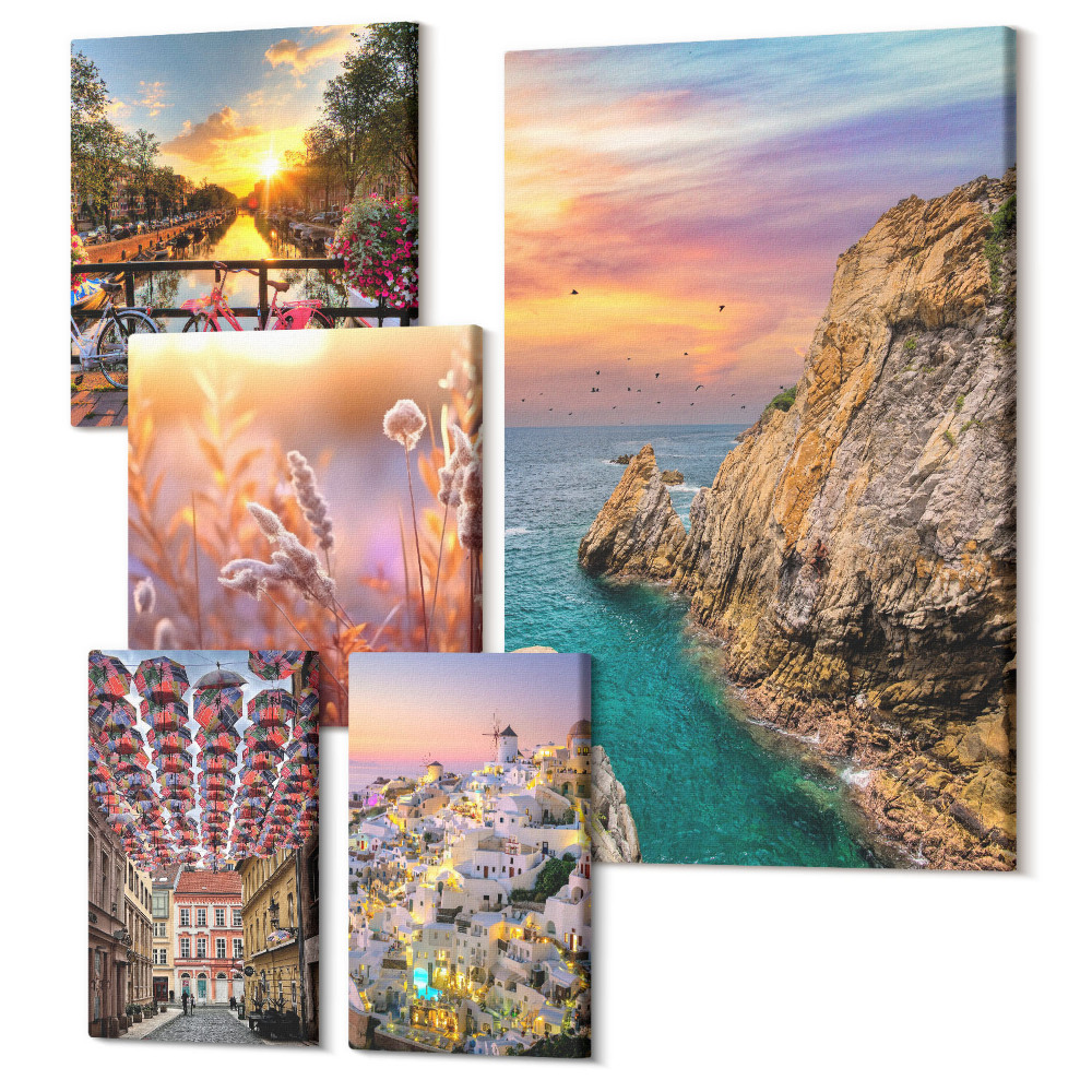 Sada 5 obrazov Prímorská krajina a očarujúce mestá Európy