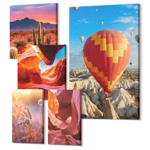 Sada 5 obrazov Púštna krajina s balónmi a skalnými útvarmi