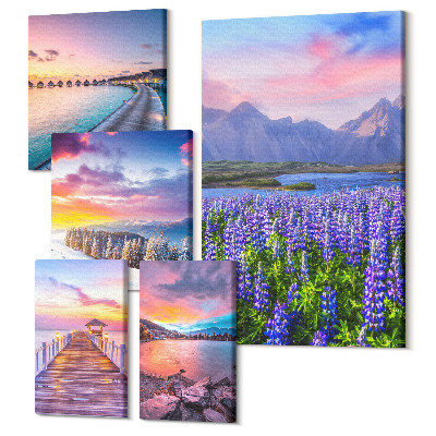 Sada obrazov pentaptych Prírodná krajina s malebným výhľadom na hory