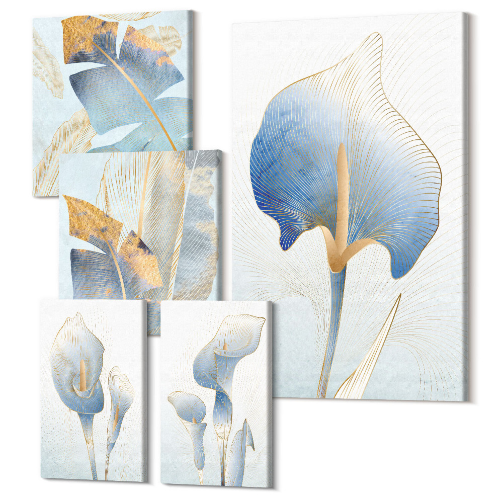 Sada 5 obrazov Štýlové kvety v jemných odtieňoch prírody