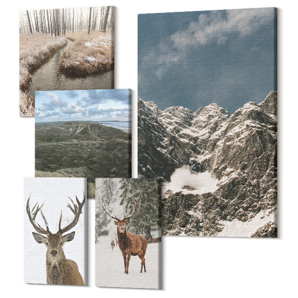 Sada obrazov pentaptych Divoká príroda a majestátne horské krajiny