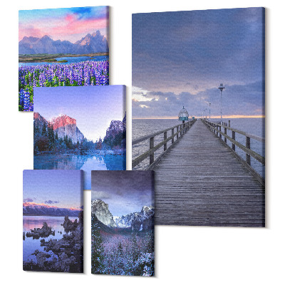 Sada 5 obrazov Horská a prímorská krajina s malebným výhľadom