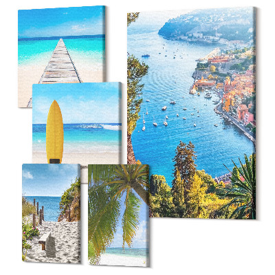Sada obrazov pentaptych Pobrežná krajina s plážami a tyrkysovou vodou