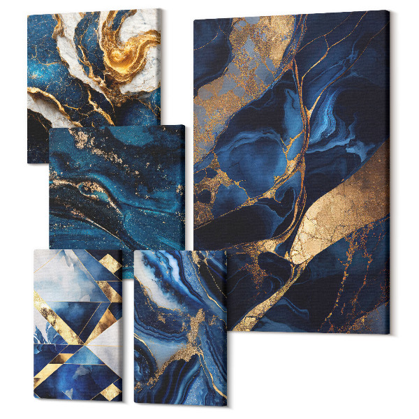 Sada obrazov pentaptych Abstraktné vzory v odtieňoch modrej