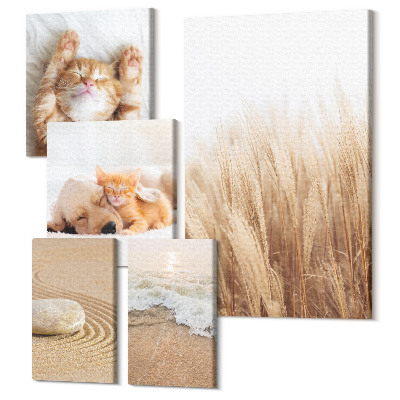 Sada obrazov na stenu pentaptych Očarujúce zvieratá a prírodné krajiny v tlmenej estetike