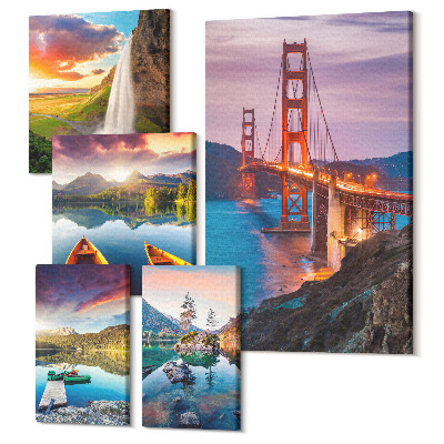 Sada obrazov pentaptych Prírodné krajiny a architektúra mostov v USA