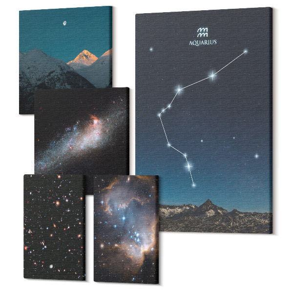 Sada 5 obrazov Kozmické krajiny galaxií a súhvezdí na nočnej oblohe