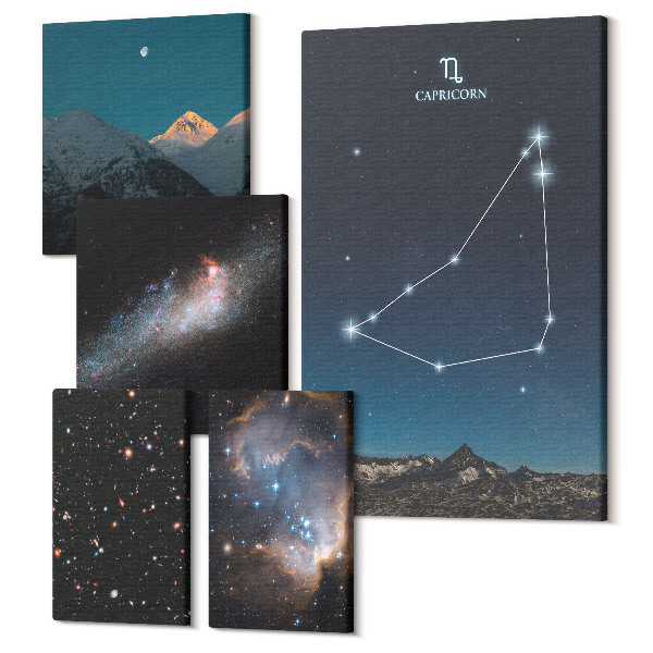 Sada obrazov na stenu pentaptych Kozmické krajiny a hviezdne konštelácie v modernom štýle