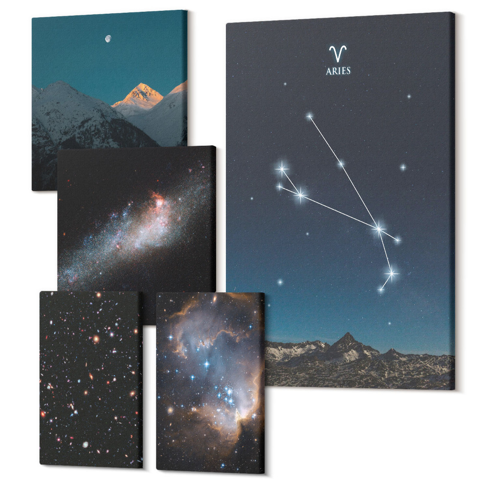 Sada obrazov pentaptych Kozmické pohľady na súhvezdia a galaxie nočnej oblohy