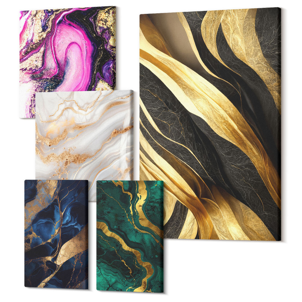 Sada obrazov pentaptych Abstraktné vzory v modernom štýle s kovovými akcentmi