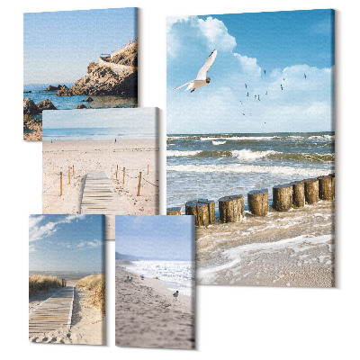 Sada obrazov na stenu pentaptych Pobrežná krajina s plážami a výhľadom na more