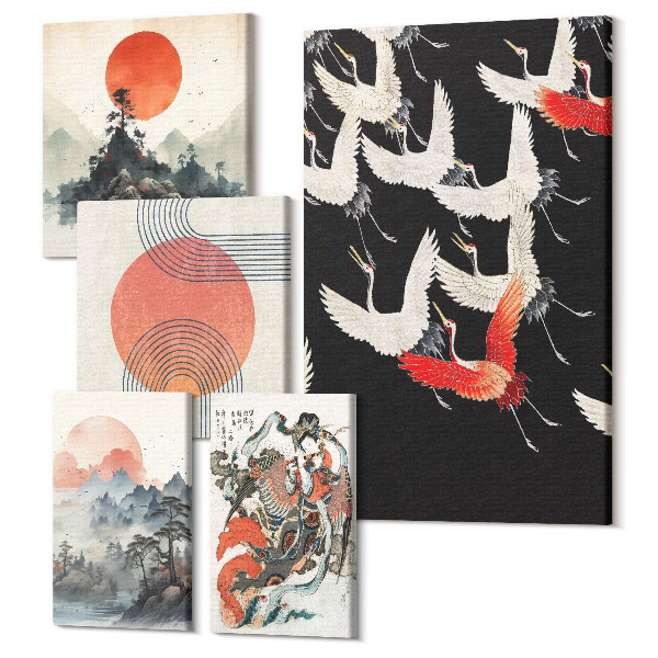 Sada 5 obrazov Japonské umenie, témy prírody a tradície v modernom štýle