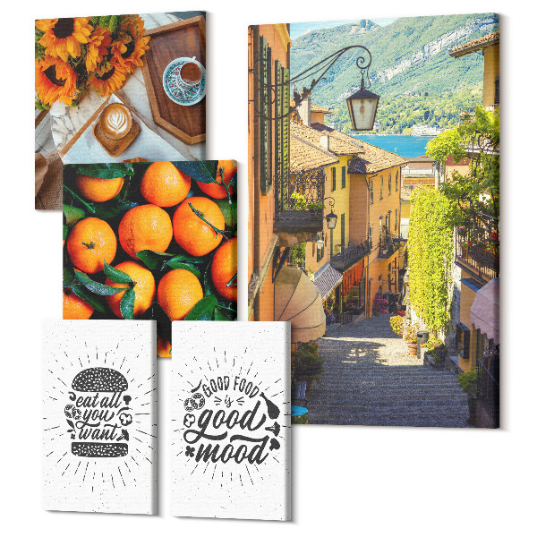 Sada obrazov pentaptych Atmosféra kaviarne, výhľad na ulicu a lahodné akcenty