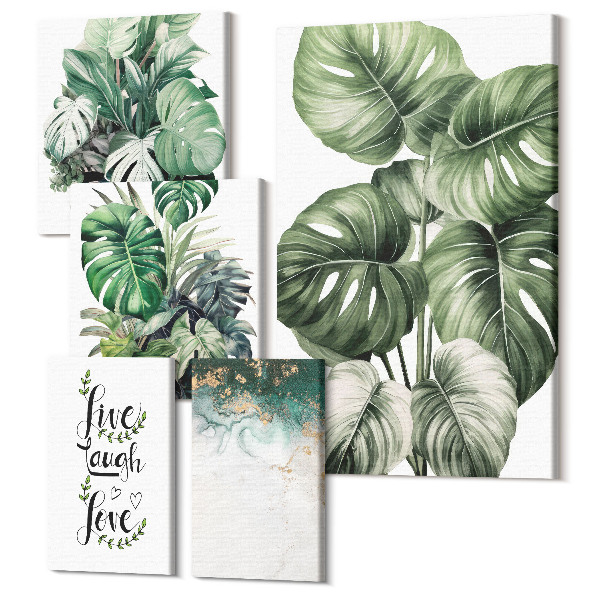Sada 5 obrazov Rastlinné motívy s inšpirujúcimi citátmi a abstraktným umením