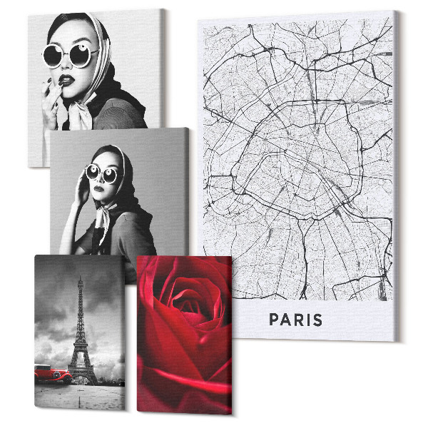 Sada obrazov na stenu pentaptych Štýlové akcenty Paríža s módou a romantikou