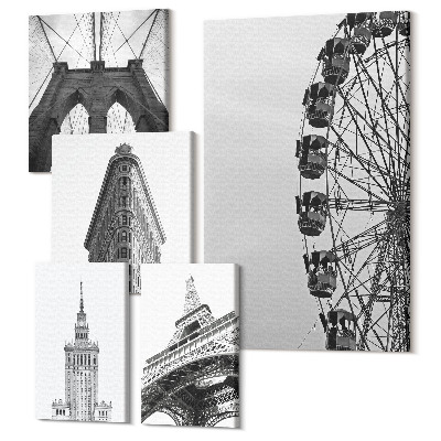Sada obrazov na stenu pentaptych Čiernobiela architektúra svetových metropol
