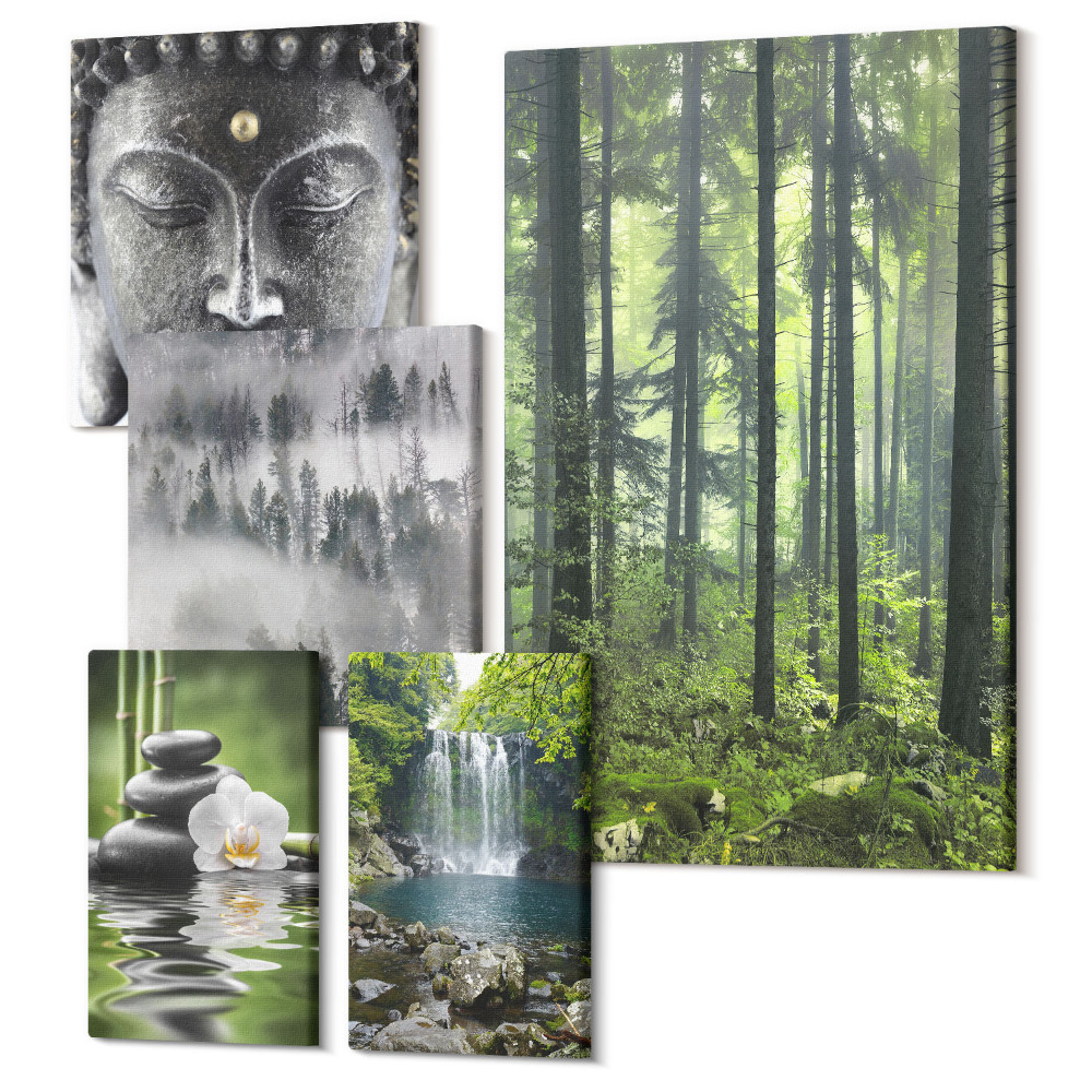 Sada 5 obrazov Relaxačné prírodné motívy so zenovými prvkami a vodopádmi