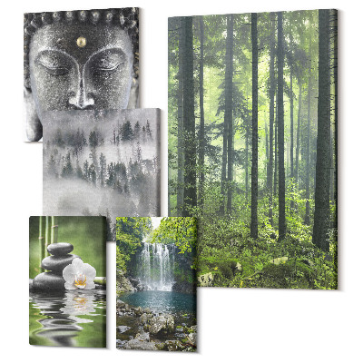 Sada 5 obrazov Relaxačné prírodné motívy so zenovými prvkami a vodopádmi