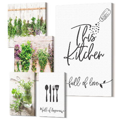 Sada 5 obrazov Bylinkové kuchynské inšpirácie v rustikálnom štýle