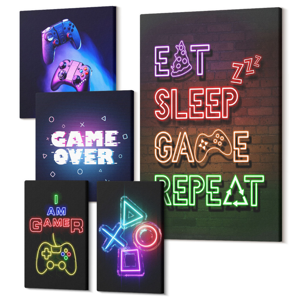 Sada 5 obrazov Neónové motívy počítačových hier pre hardcore hráčov
